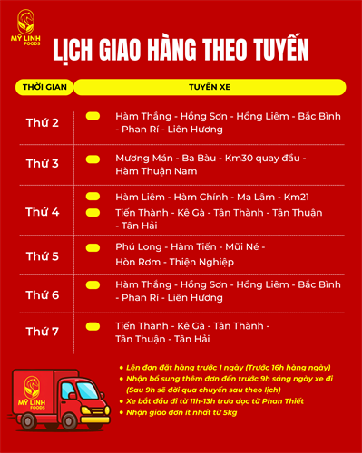 LỊCH GIAO HÀNG THEO TUYẾN